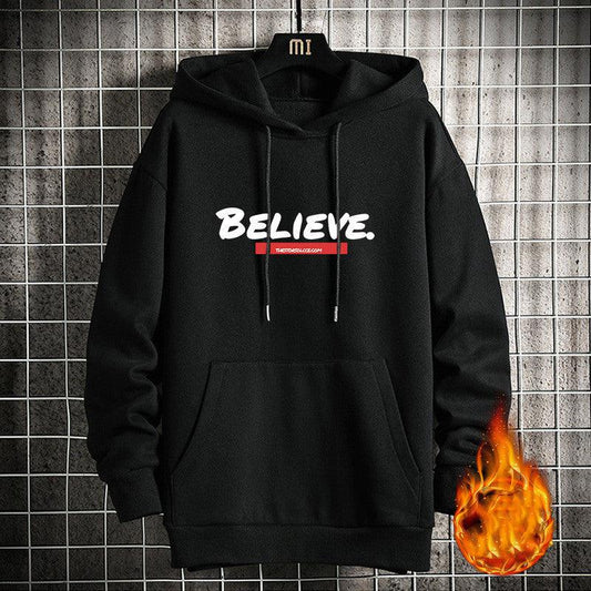 Men's Large Size Loose Hooded Fleece Sweater - Sherpa