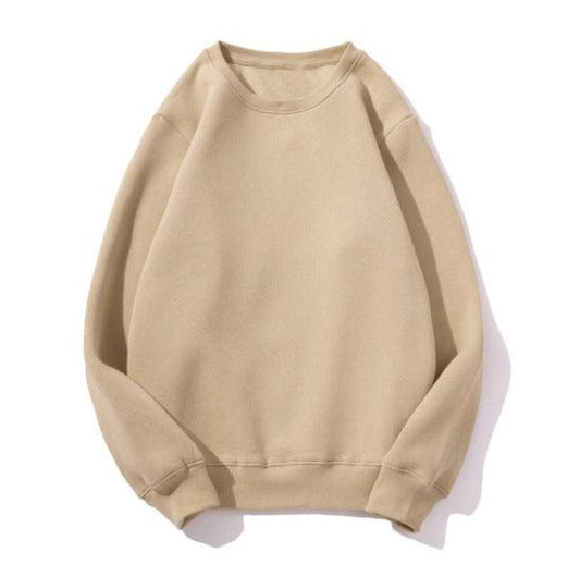 Round Neck Casual Loose Top Sweater Solid Color - Sherpa