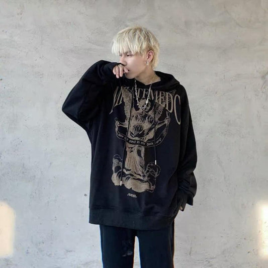 American Retro Minority Angel Printed Hoodie Men And Women - Sherpa