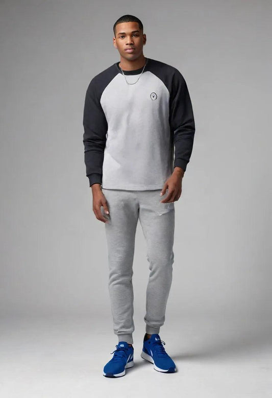 Color Matching Waffle Crew Neck Pullover Sweatshirt - Sherpa