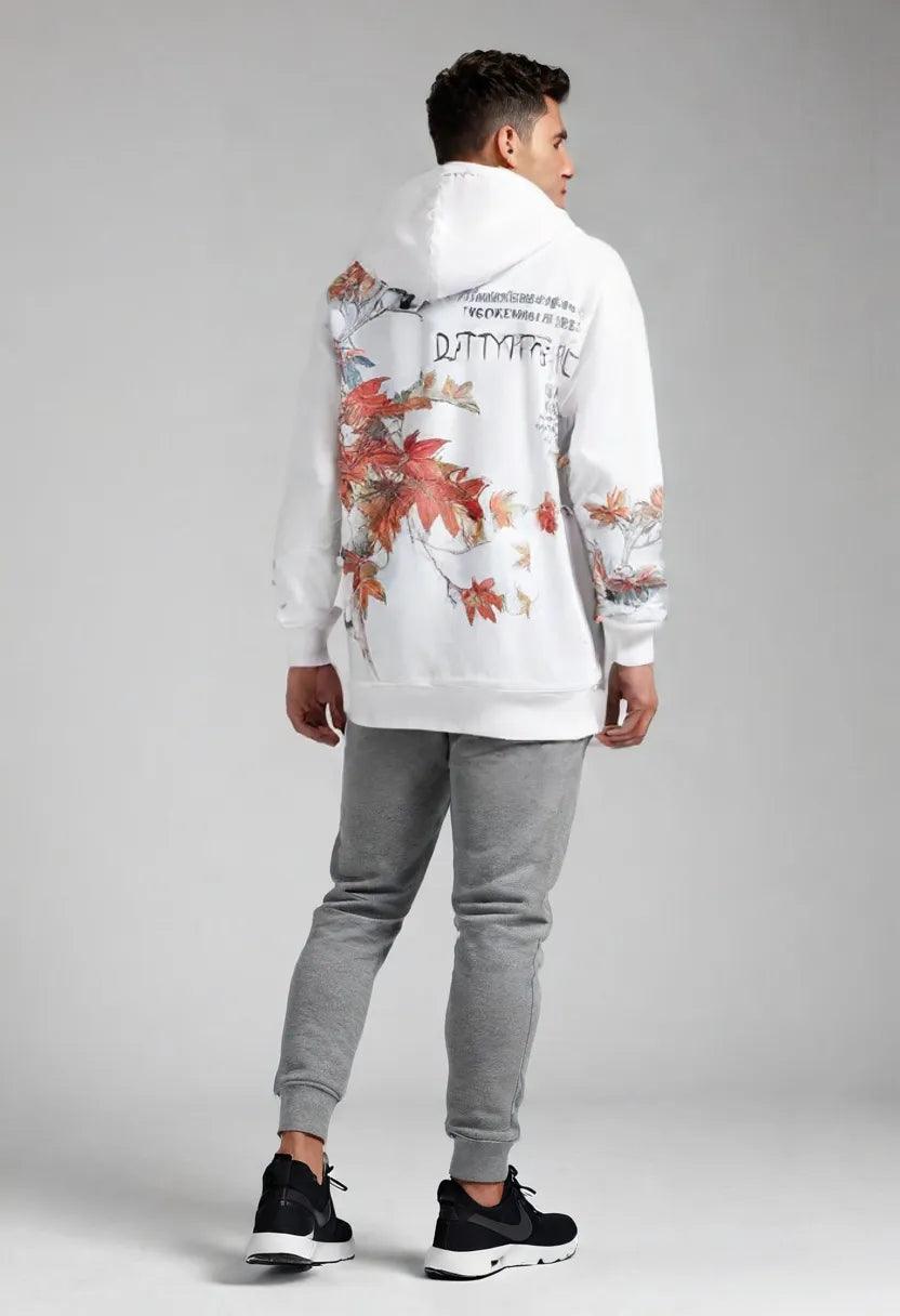 Chinese Style National Tide Cherry Blossom Maple Leaf Sweatshirt - Sherpa