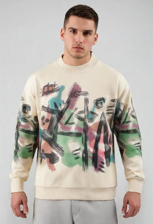 Graffiti Sweater Round Neck Loose Fashion Casual Bottoming Shirt - Sherpa